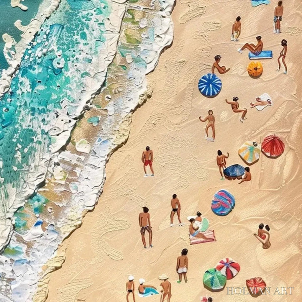 HOLMAN ART Sun-Kissed Shores – Textured Beach Scene Painting with Figures - image 6