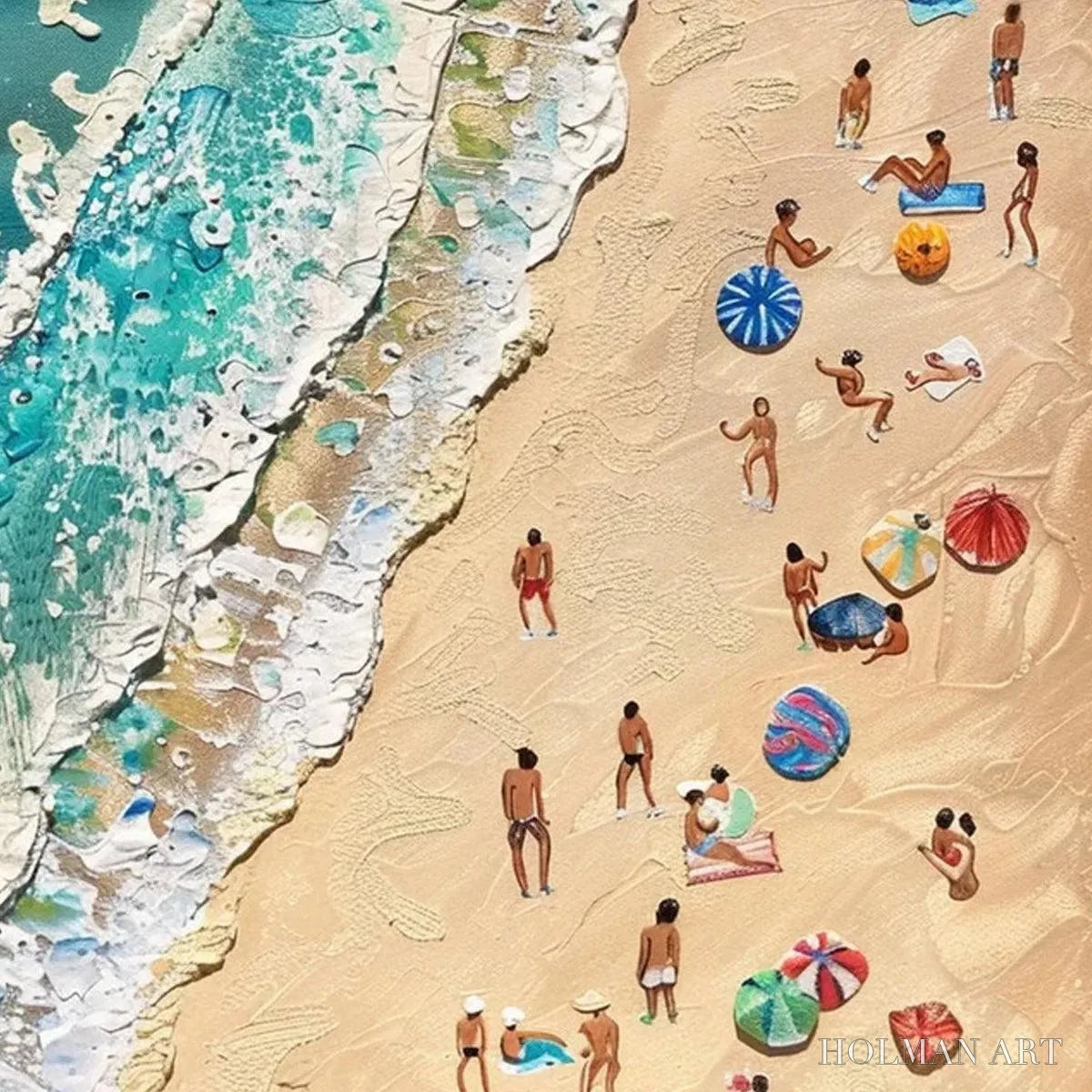 HOLMAN ART Sun-Kissed Shores – Textured Beach Scene Painting with Figures - image 6