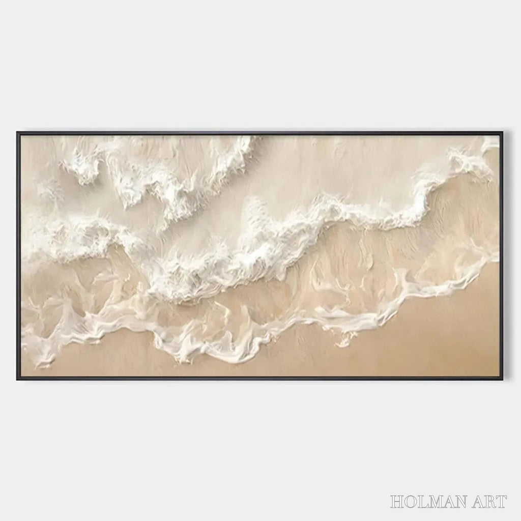HOLMAN ART Sandy Whispers – Minimalist Beach Waves Painting, Horizontal - image 1