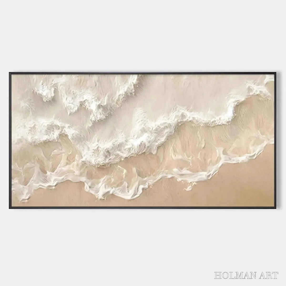 HOLMAN ART Sandy Whispers – Minimalist Beach Waves Painting, Horizontal - image 1