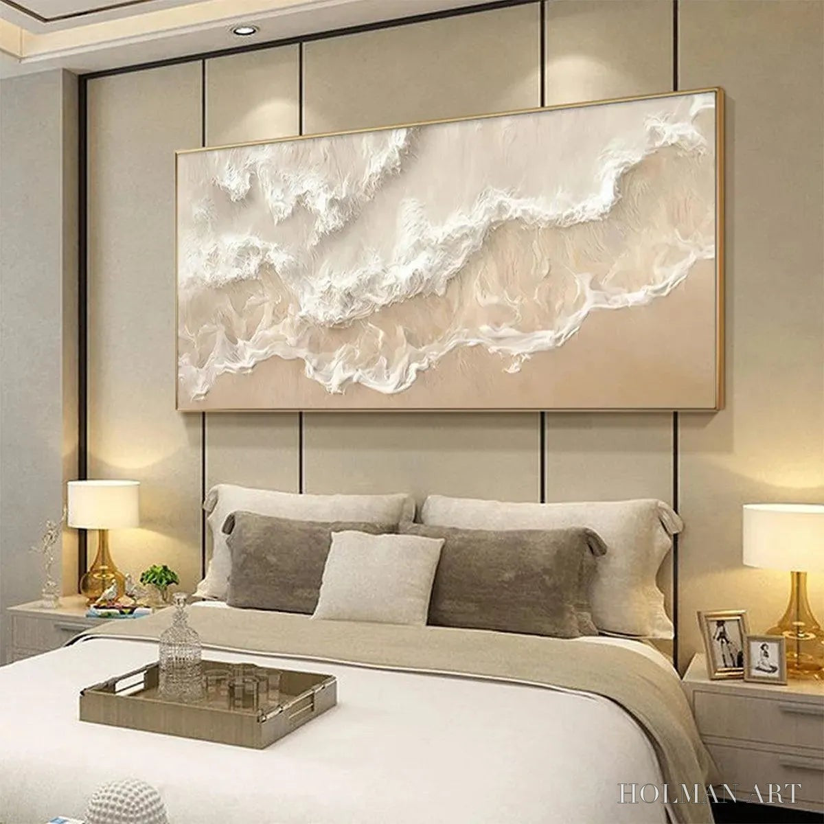 HOLMAN ART Sandy Whispers – Minimalist Beach Waves Painting, Horizontal - image 4