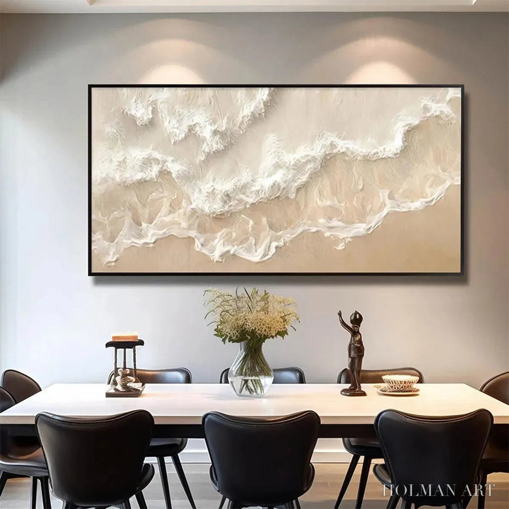 HOLMAN ART Sandy Whispers – Minimalist Beach Waves Painting, Horizontal - image 6