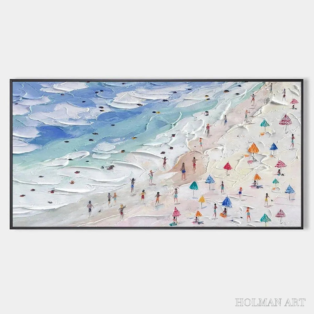 HOLMAN ART Beach Day Vibes – Textured Beach Scene Painting, Horizontal - image 1