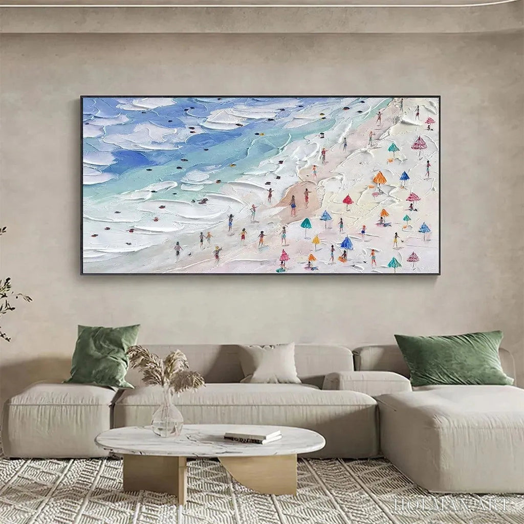 HOLMAN ART Beach Day Vibes – Textured Beach Scene Painting, Horizontal - image 4
