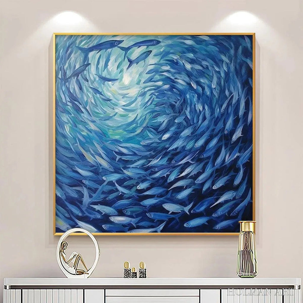 HOLMAN ART Oceanic Whirl – Dynamic Painting of a School of Fish - image 2