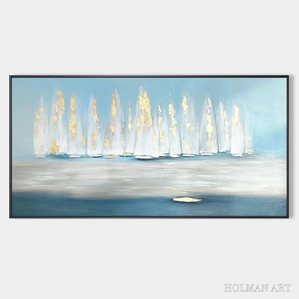 HOLMAN ART Golden Sails – Abstract Seascape Painting with Gold Accents - image 1