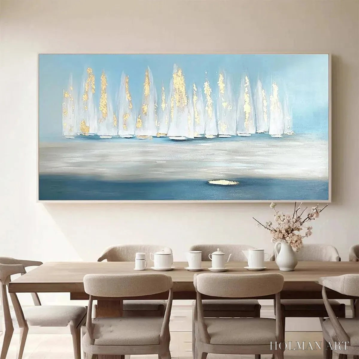HOLMAN ART Golden Sails – Abstract Seascape Painting with Gold Accents - image 2