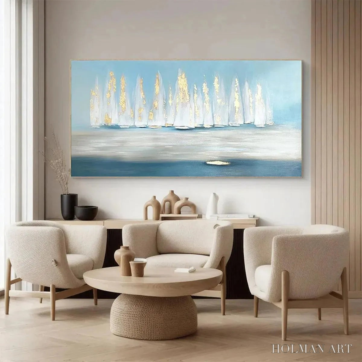 HOLMAN ART Golden Sails – Abstract Seascape Painting with Gold Accents - image 4