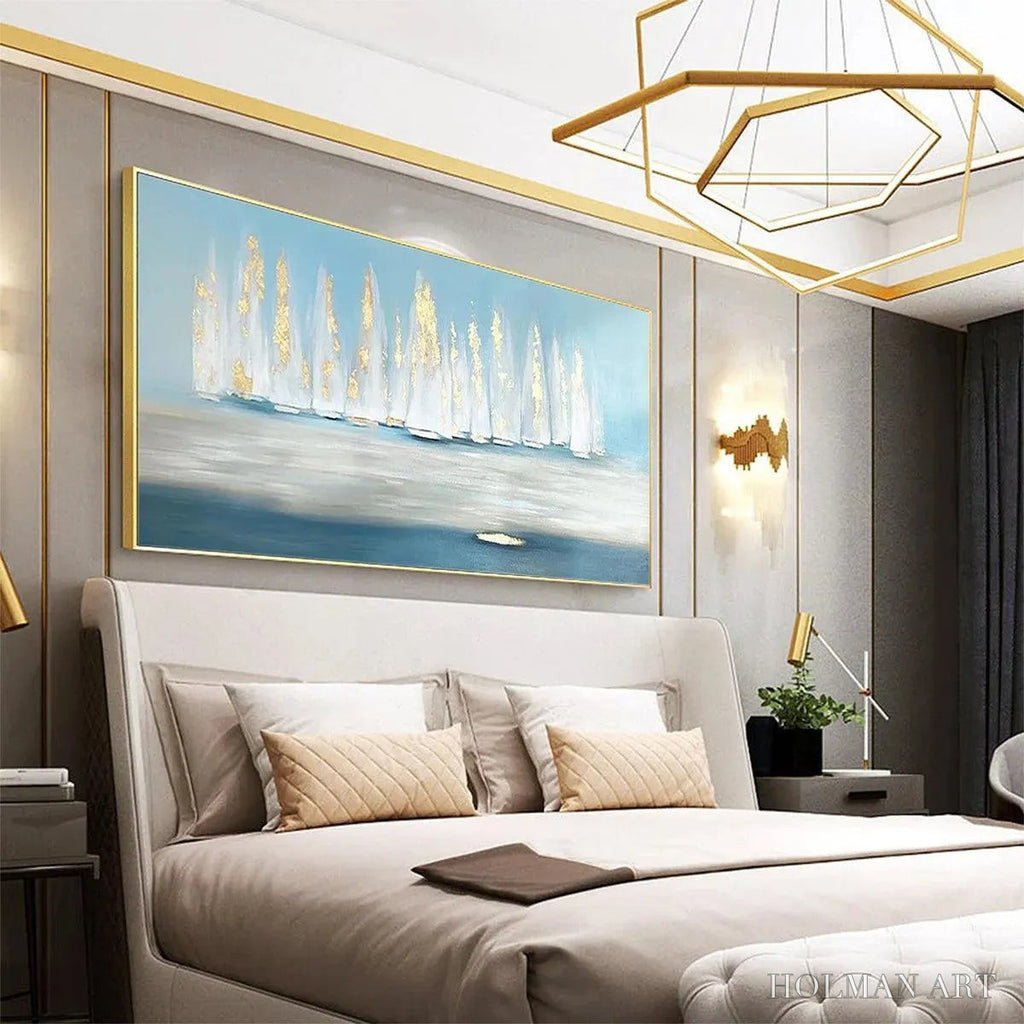 HOLMAN ART Golden Sails – Abstract Seascape Painting with Gold Accents - image 5