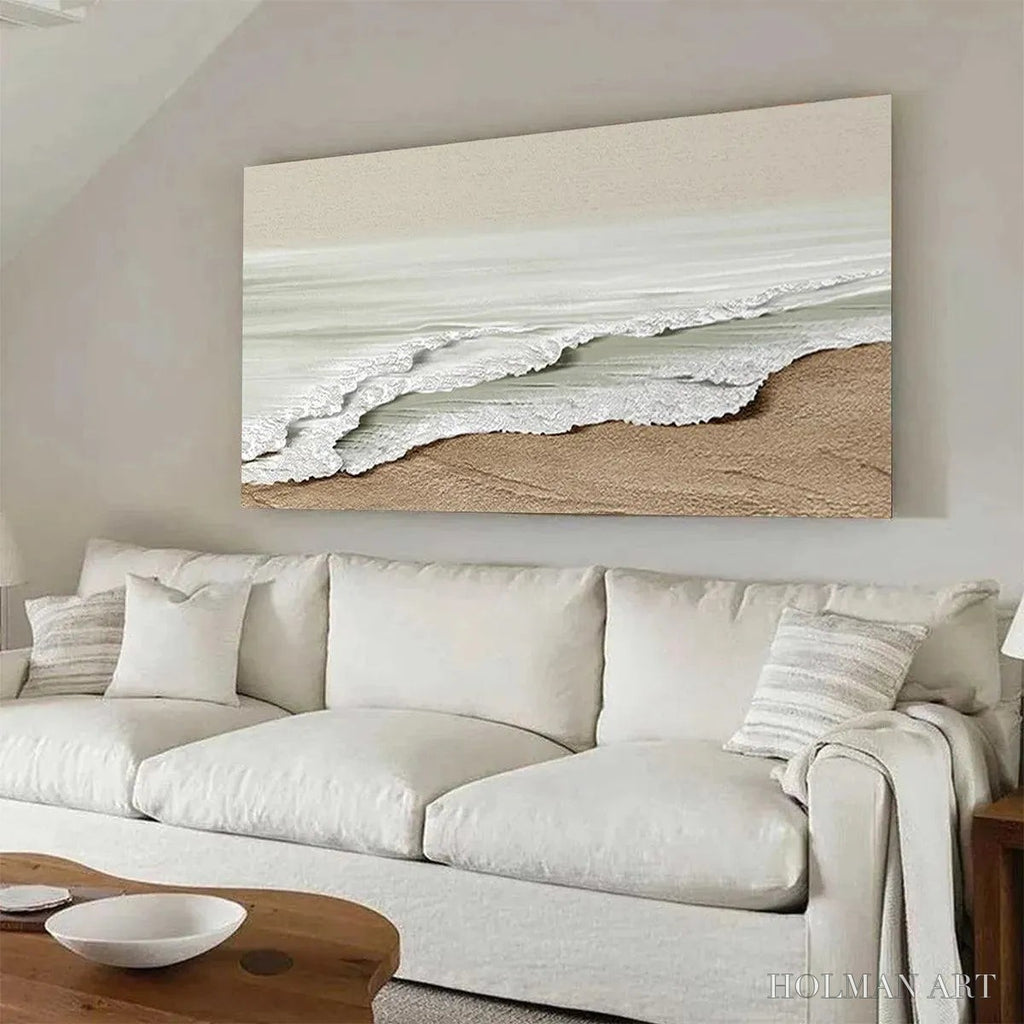 HOLMAN ART Serene Shore – Textured Coastal Landscape Painting in Beige - image 4