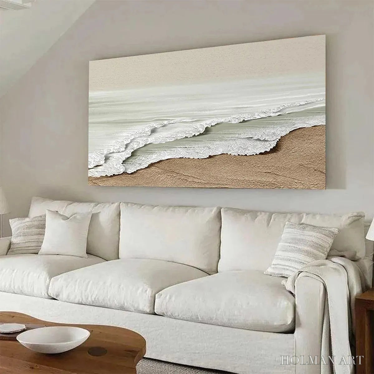HOLMAN ART Serene Shore – Textured Coastal Landscape Painting in Beige - image 4