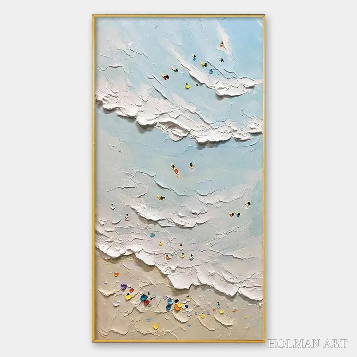 HOLMAN ART Summer Beach – Textured Beach Scene Painting with Surfers and Swimmers - image 1