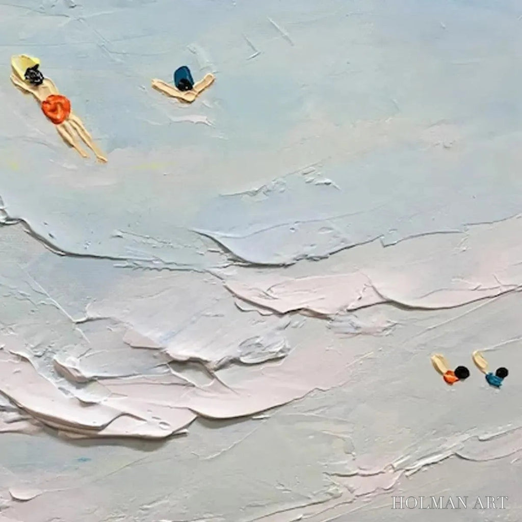 HOLMAN ART Summer Beach – Textured Beach Scene Painting with Surfers and Swimmers - image 3