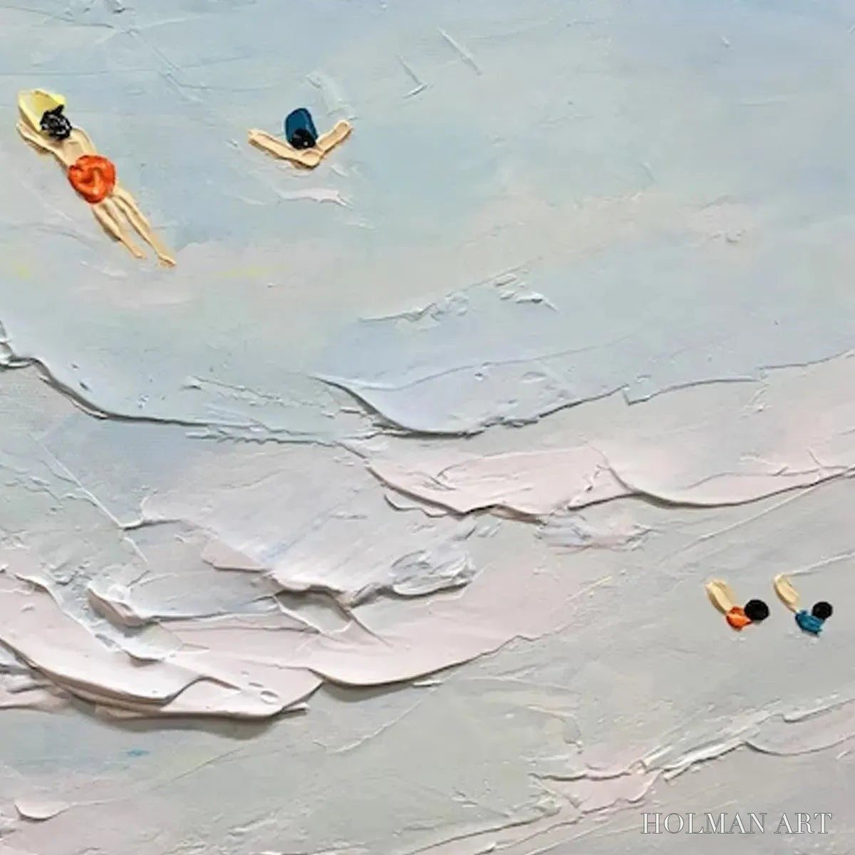 HOLMAN ART Summer Beach – Textured Beach Scene Painting with Surfers and Swimmers - image 3