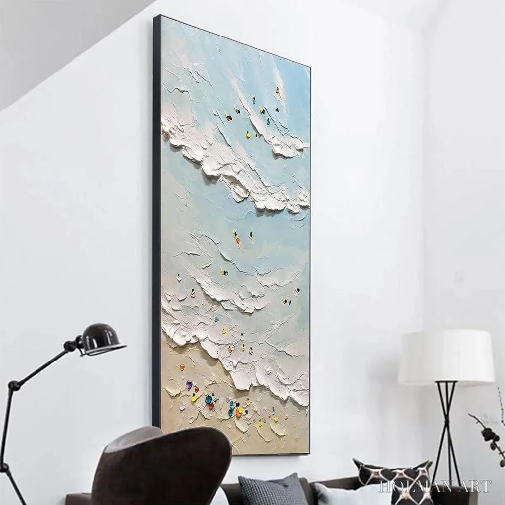 HOLMAN ART Summer Beach – Textured Beach Scene Painting with Surfers and Swimmers - image 5