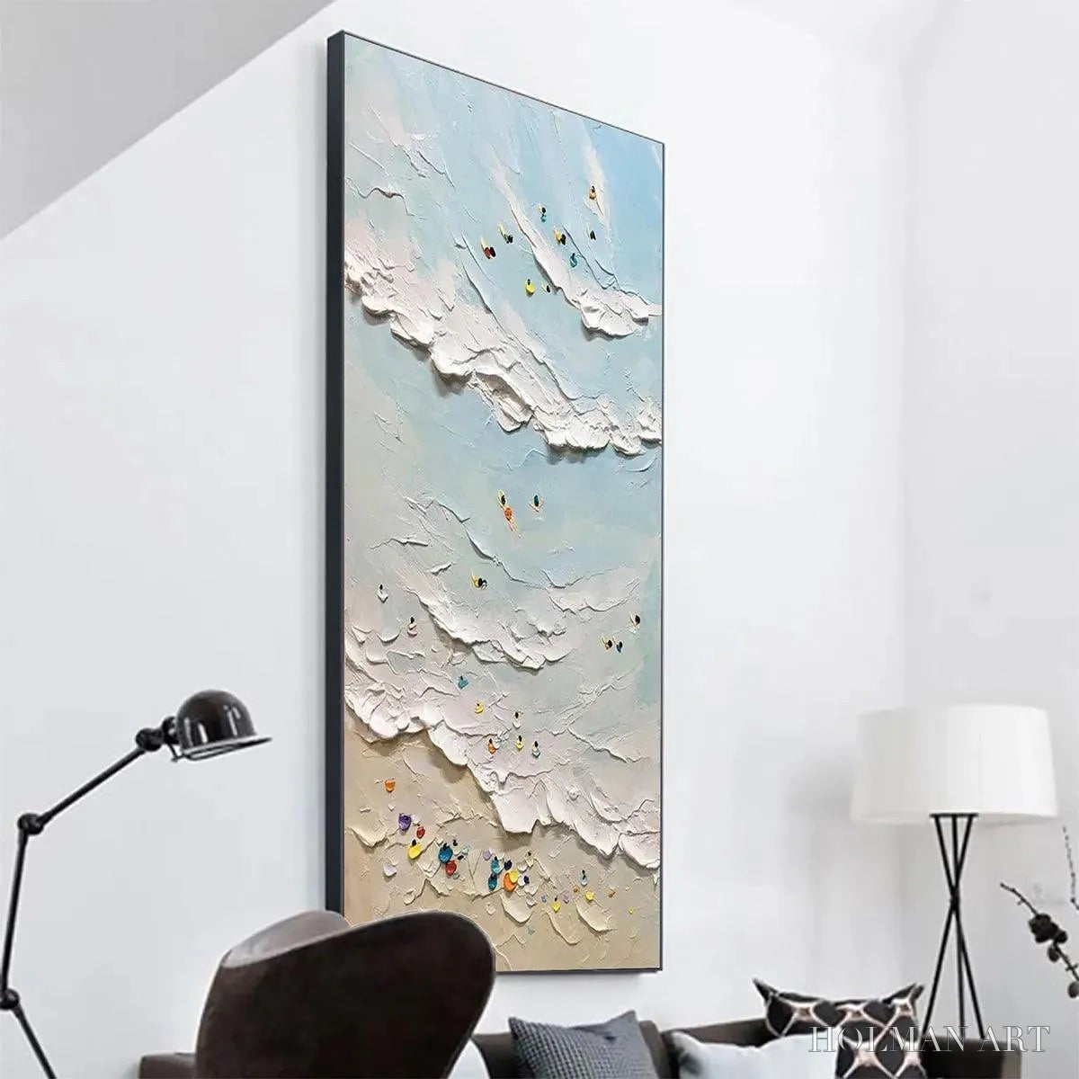 HOLMAN ART Summer Beach – Textured Beach Scene Painting with Surfers and Swimmers - image 5