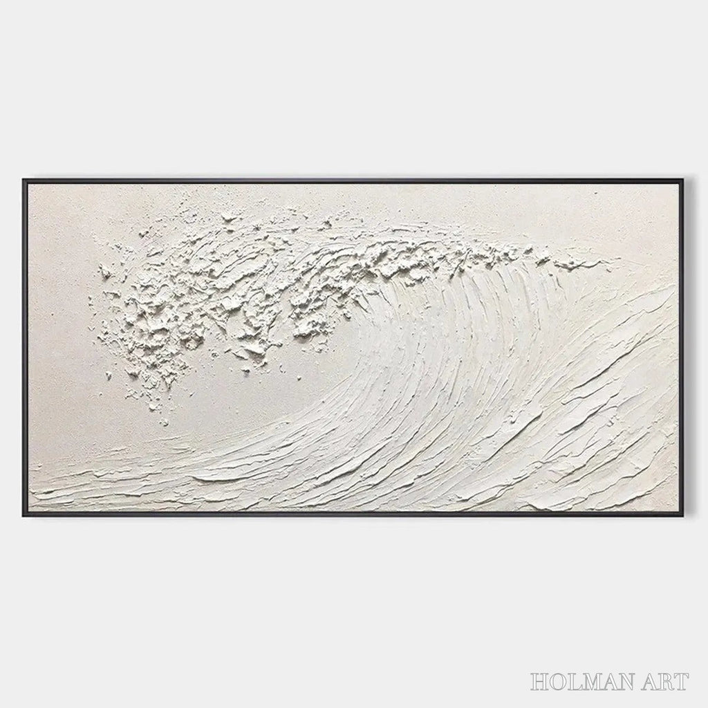 HOLMAN ART White Wave – Textured Minimalist Ocean Wave Painting in White - image 1