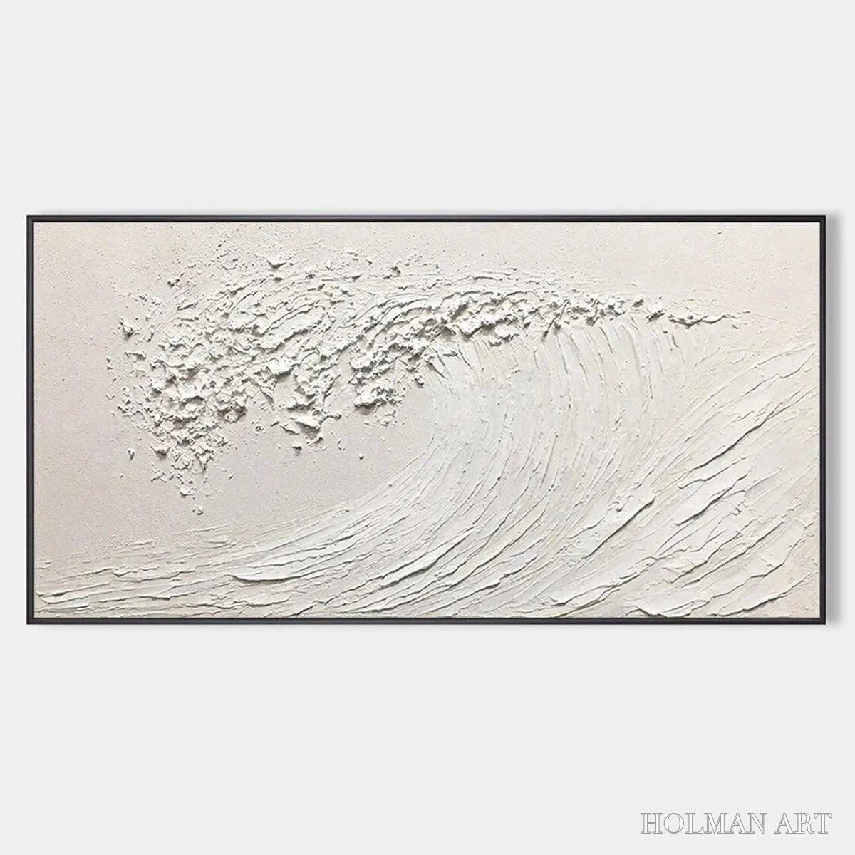 HOLMAN ART White Wave – Textured Minimalist Ocean Wave Painting in White - image 1