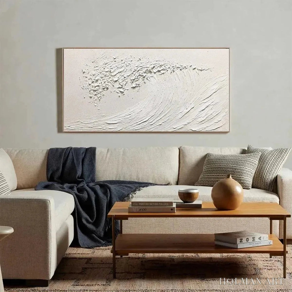 HOLMAN ART White Wave – Textured Minimalist Ocean Wave Painting in White - image 6