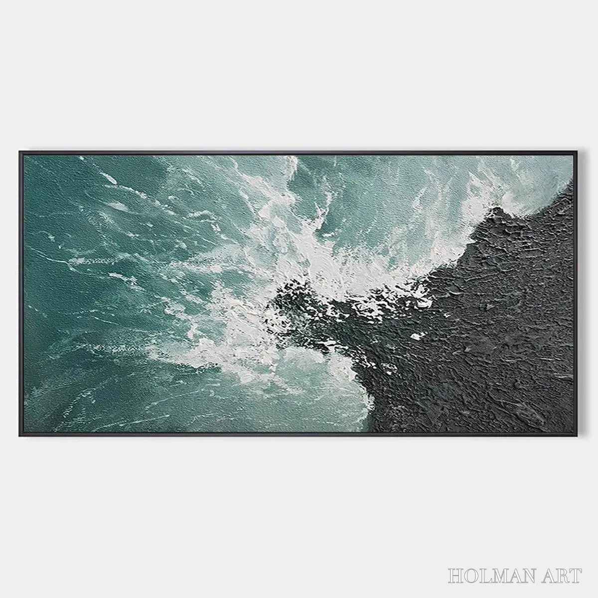 HOLMAN ART Turquoise Crash – Textured Abstract Seascape Painting in Teal and Black - image 1