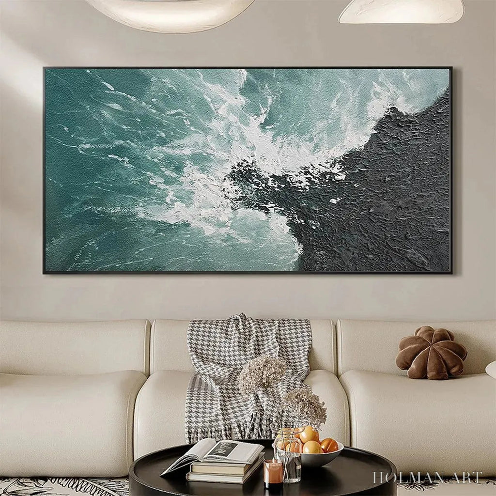HOLMAN ART Turquoise Crash – Textured Abstract Seascape Painting in Teal and Black - image 2