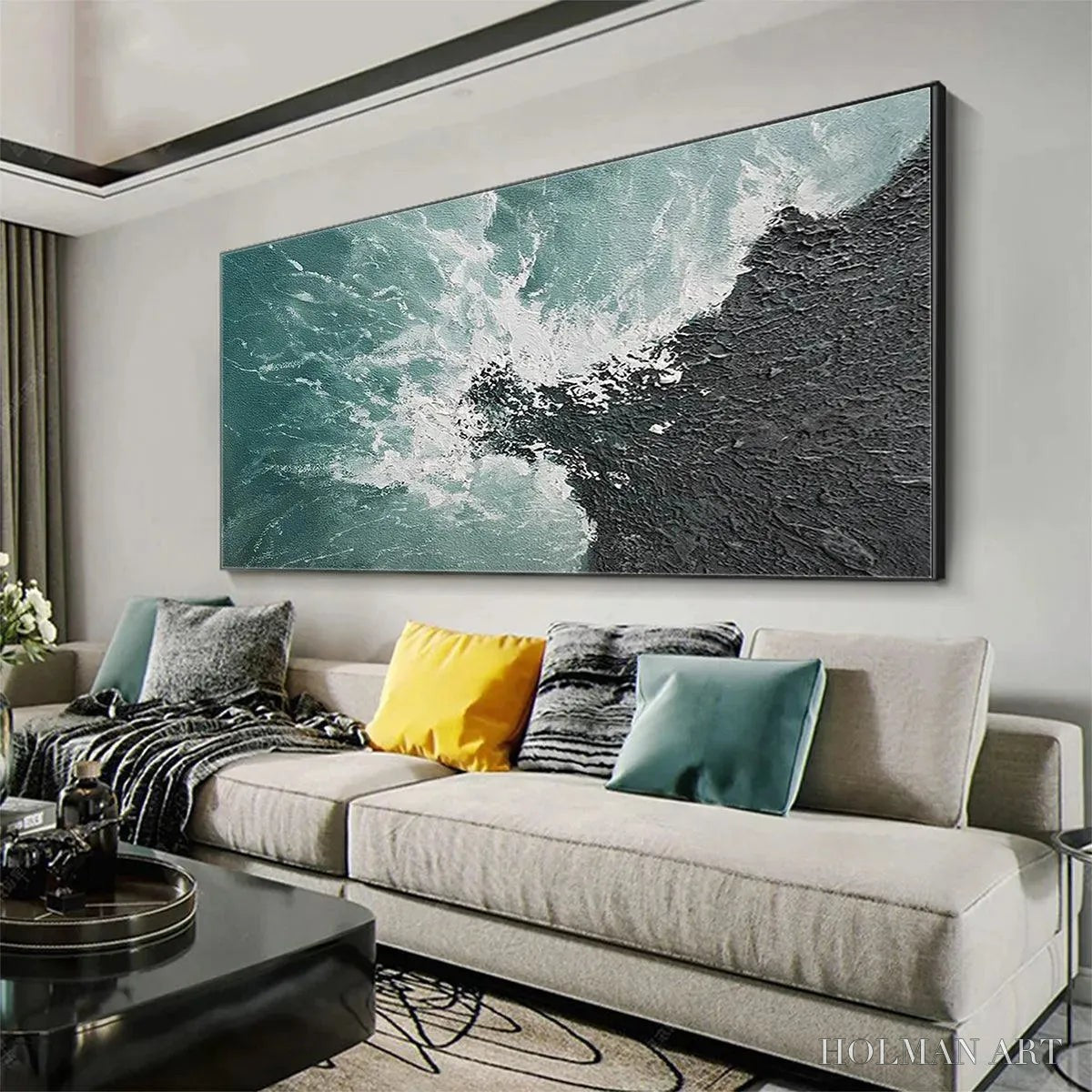 HOLMAN ART Turquoise Crash – Textured Abstract Seascape Painting in Teal and Black - image 4