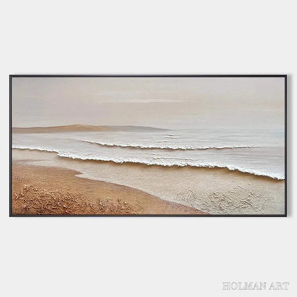 HOLMAN ART Whispering Tides – Textured Coastal Landscape Painting in Beige and White - image 1