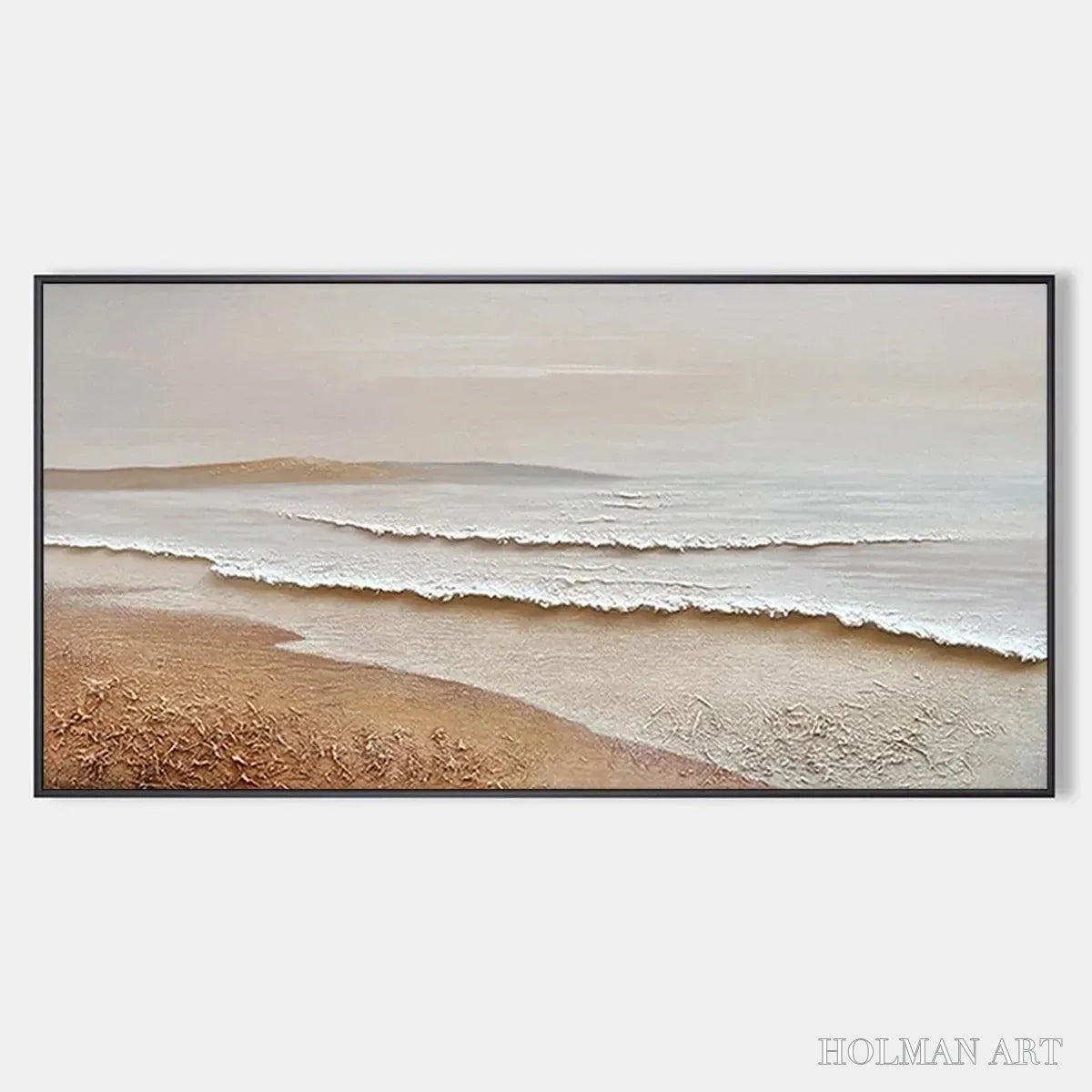 HOLMAN ART Whispering Tides – Textured Coastal Landscape Painting in Beige and White - image 1