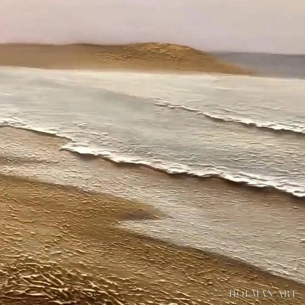 HOLMAN ART Whispering Tides – Textured Coastal Landscape Painting in Beige and White - image 3
