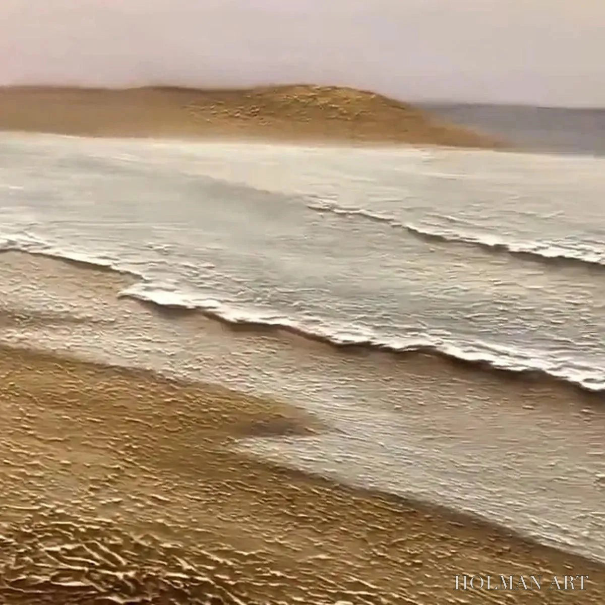 HOLMAN ART Whispering Tides – Textured Coastal Landscape Painting in Beige and White - image 3