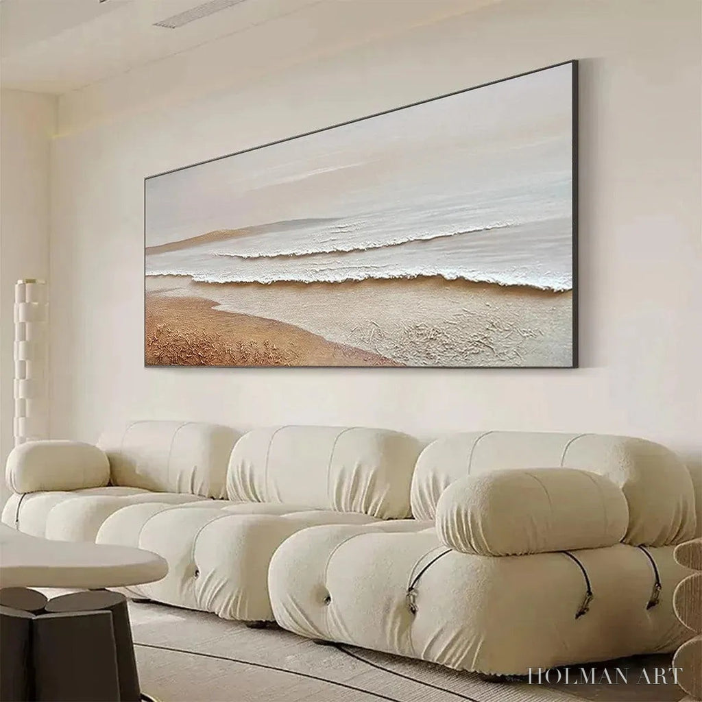 HOLMAN ART Whispering Tides – Textured Coastal Landscape Painting in Beige and White - image 4