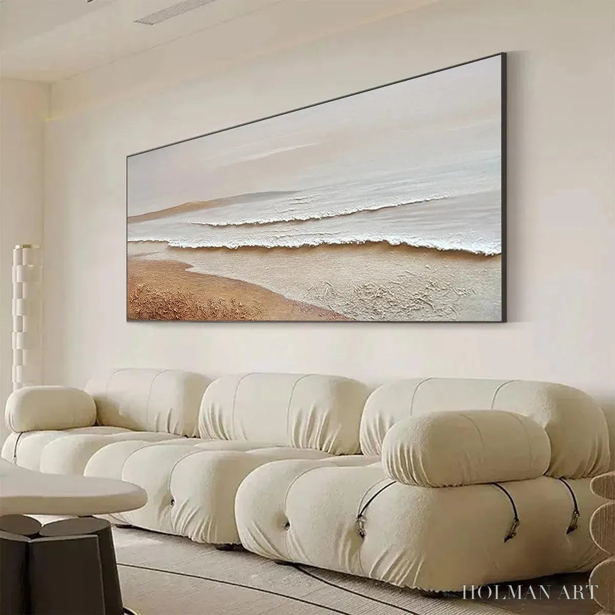 HOLMAN ART Whispering Tides – Textured Coastal Landscape Painting in Beige and White - image 4