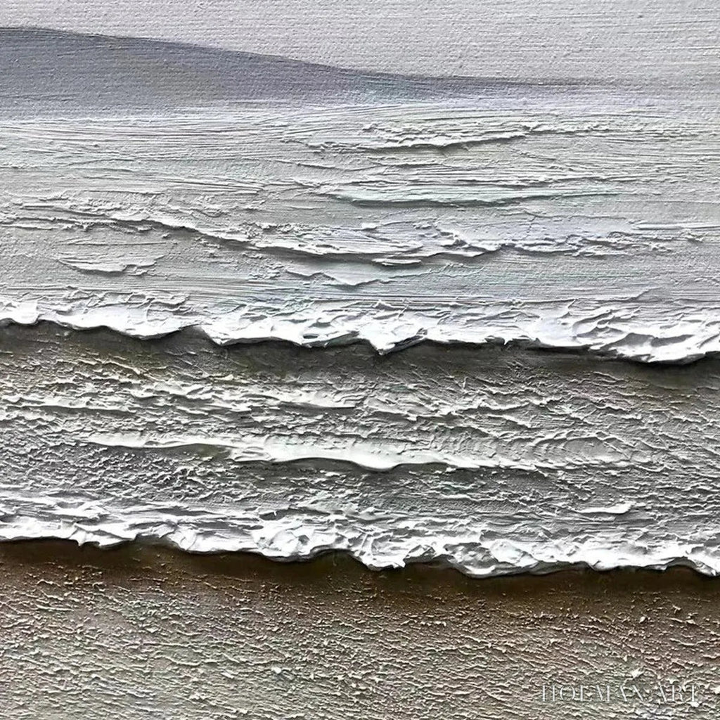HOLMAN ART Whispering Tides – Textured Coastal Landscape Painting in Beige and White - image 5