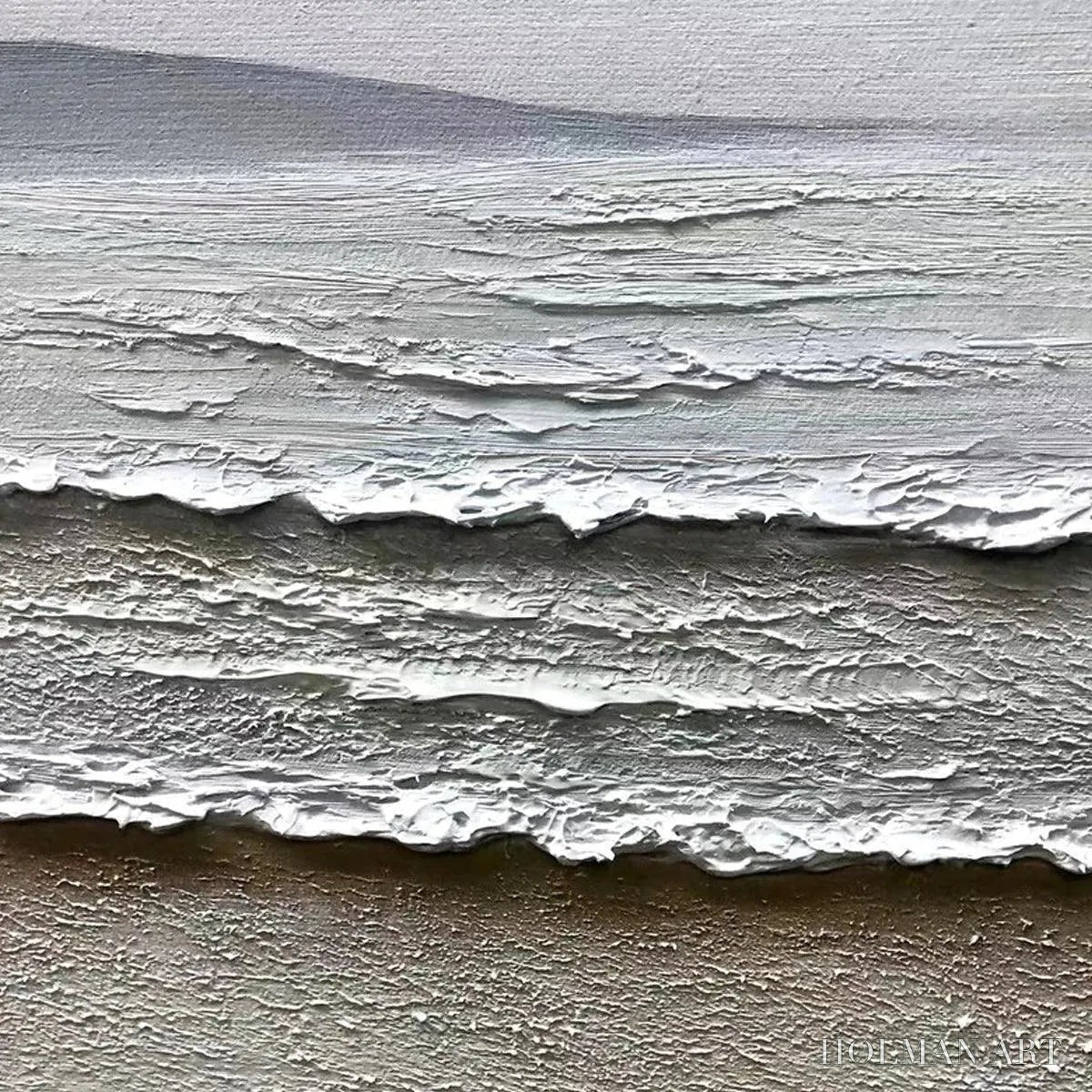 HOLMAN ART Whispering Tides – Textured Coastal Landscape Painting in Beige and White - image 5