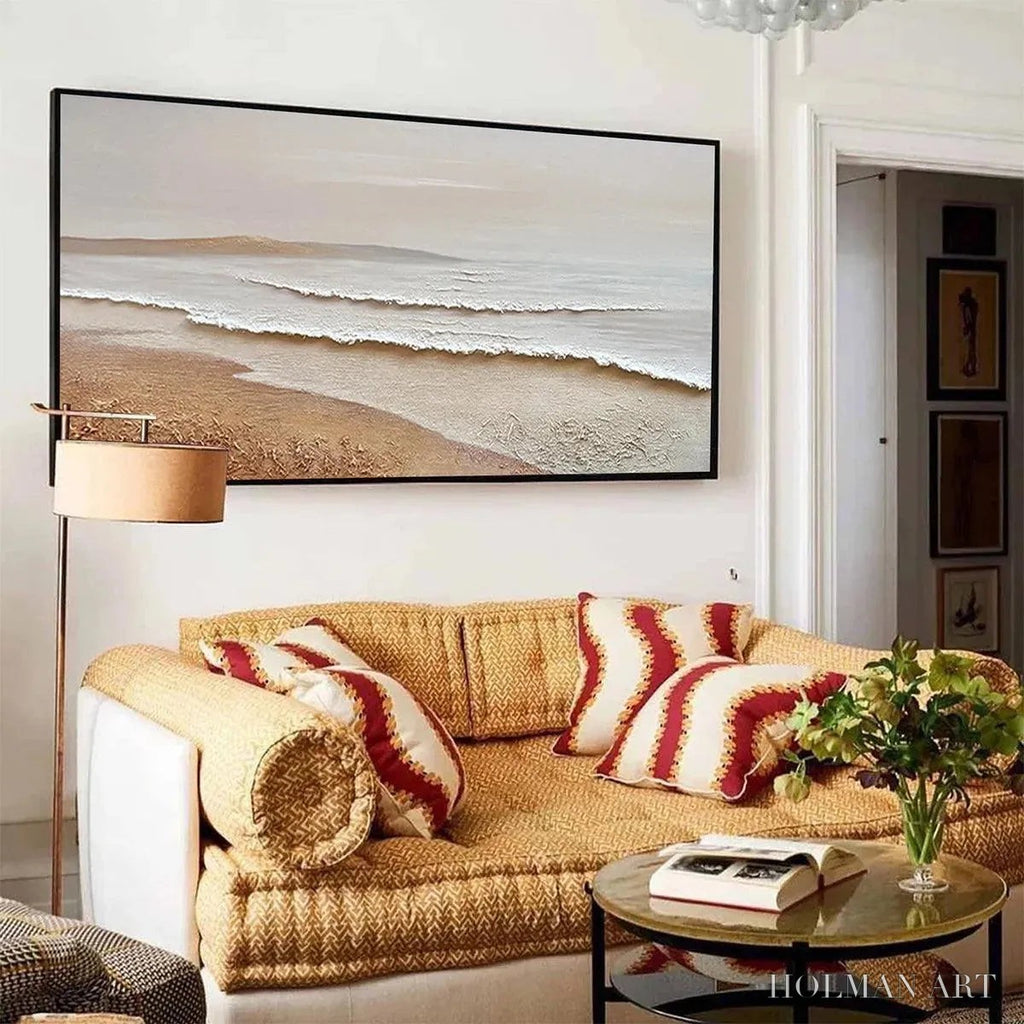 HOLMAN ART Whispering Tides – Textured Coastal Landscape Painting in Beige and White - image 6