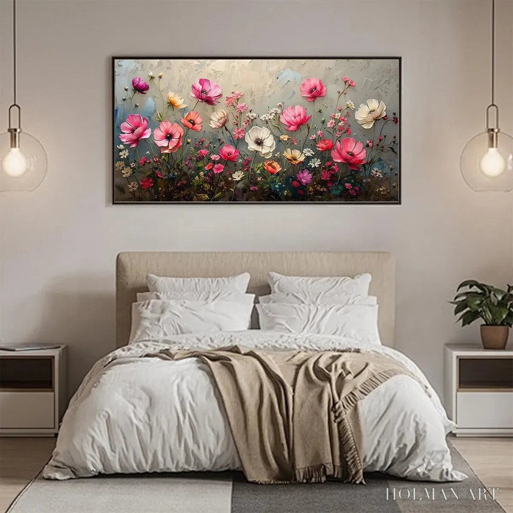 HOLMAN ART Summer Bloom – Textured Pink and White Floral Painting on Grey Background - image 6
