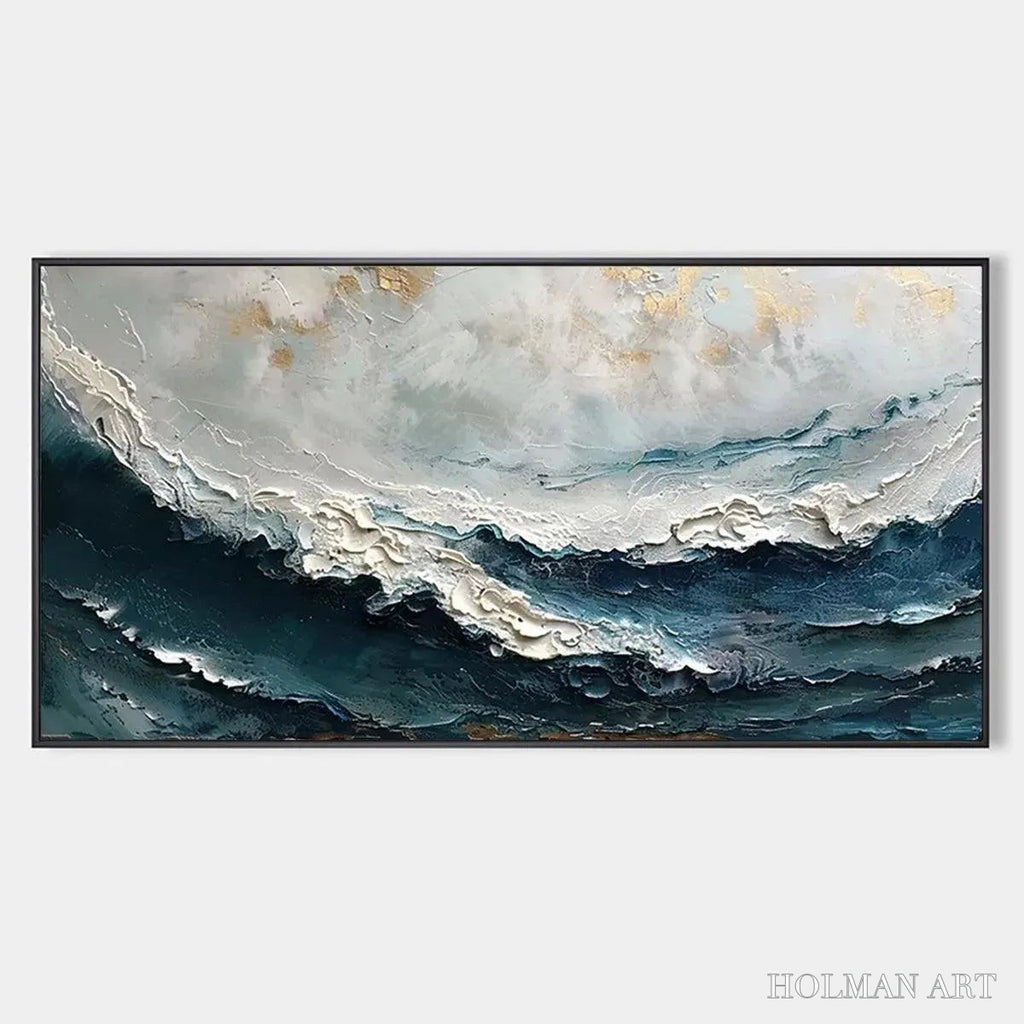 HOLMAN ART Ocean Dream – Textured Abstract Ocean Painting in Blue, White, and Gold - image 1