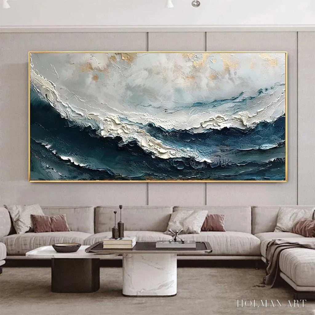 HOLMAN ART Ocean Dream – Textured Abstract Ocean Painting in Blue, White, and Gold - image 2