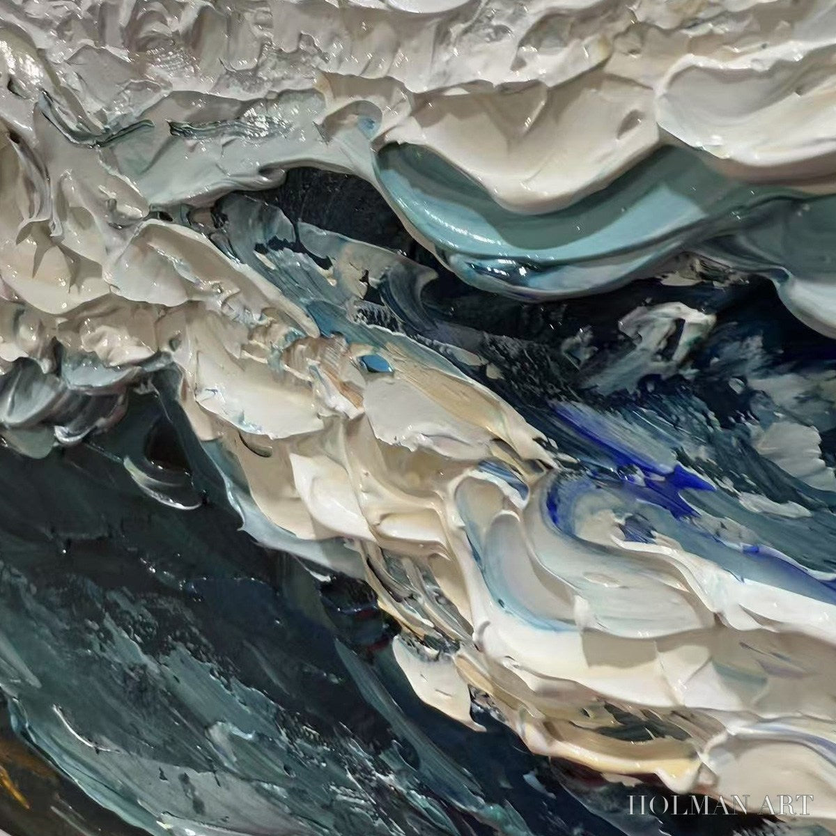 HOLMAN ART Ocean Dream – Textured Abstract Ocean Painting in Blue, White, and Gold - image 3