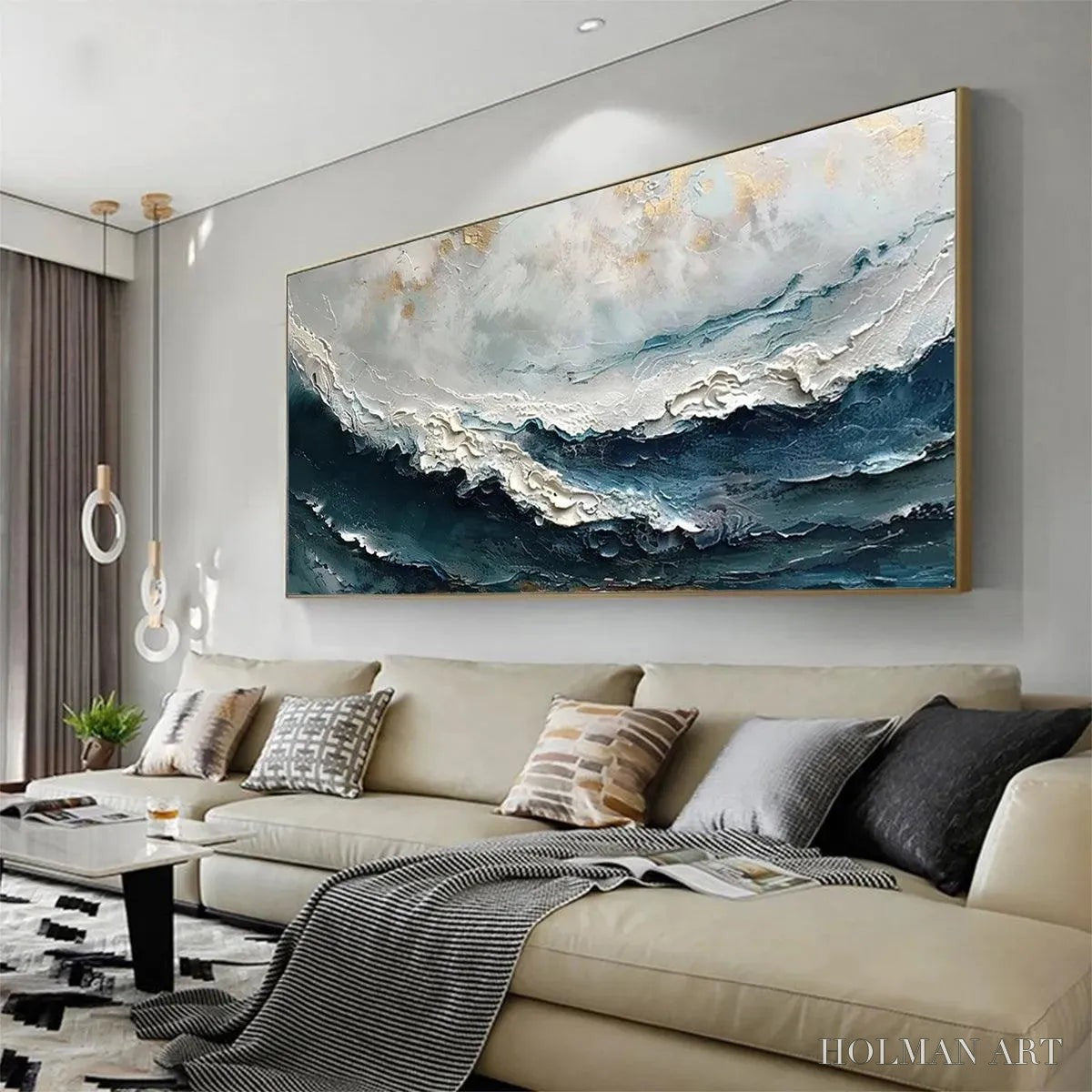 HOLMAN ART Ocean Dream – Textured Abstract Ocean Painting in Blue, White, and Gold - image 4