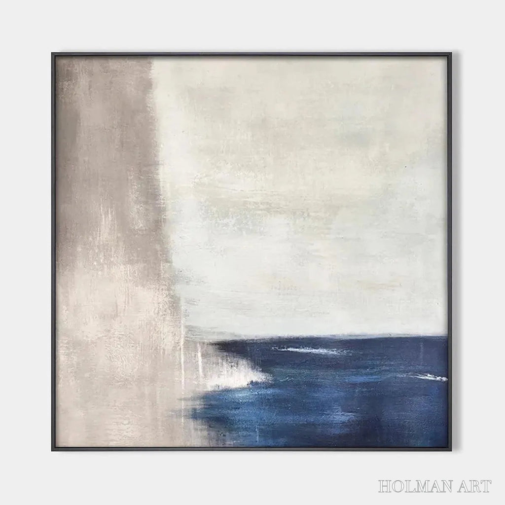 HOLMAN ART Serene Shore – Minimalist Abstract Coastal Painting in Blue and Beige - image 1