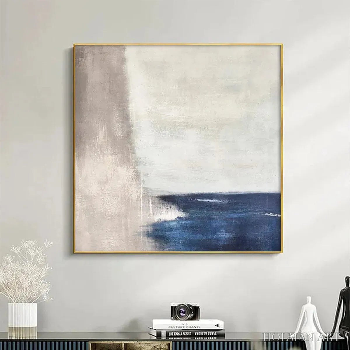 HOLMAN ART Serene Shore – Minimalist Abstract Coastal Painting in Blue and Beige - image 2