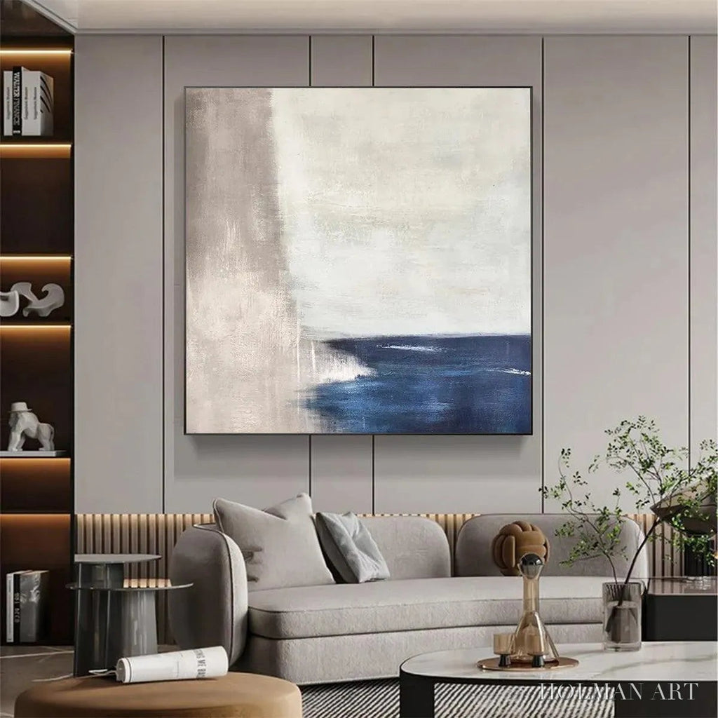 HOLMAN ART Serene Shore – Minimalist Abstract Coastal Painting in Blue and Beige - image 4