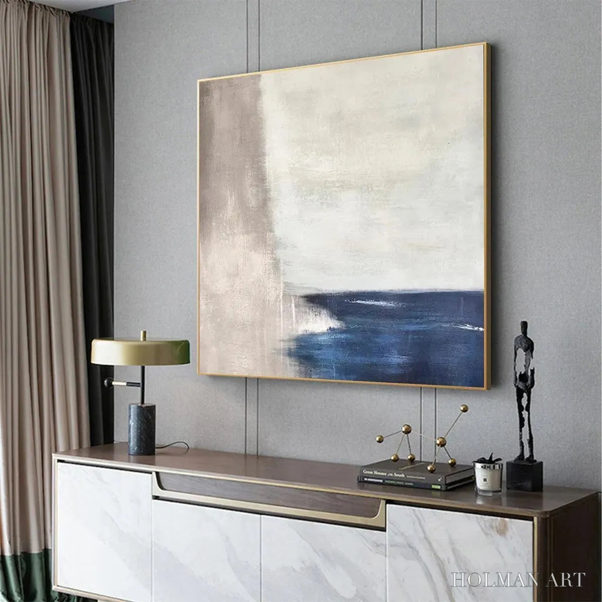 HOLMAN ART Serene Shore – Minimalist Abstract Coastal Painting in Blue and Beige - image 5