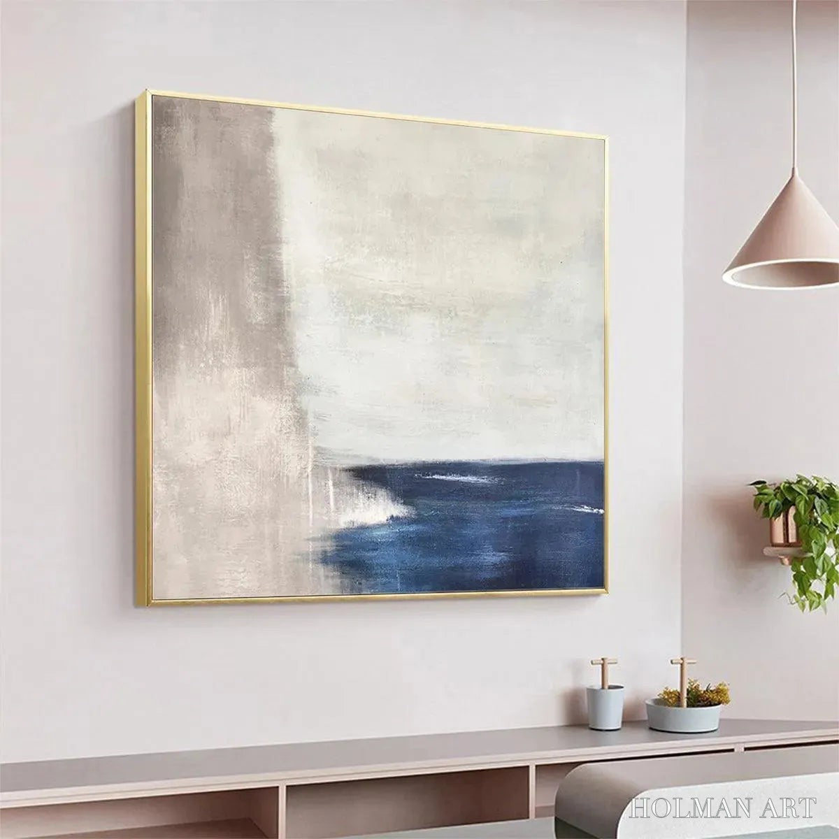 HOLMAN ART Serene Shore – Minimalist Abstract Coastal Painting in Blue and Beige - image 6