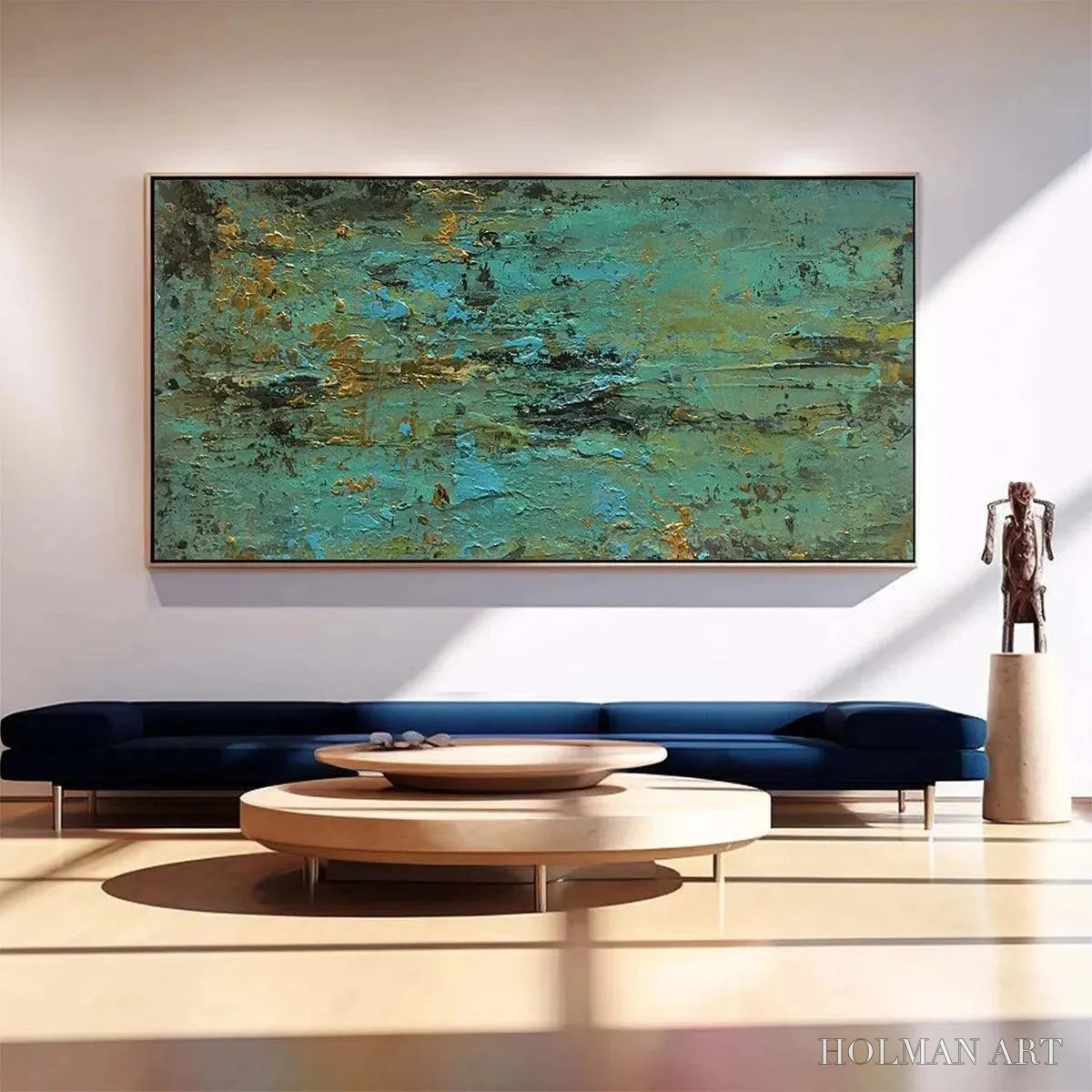 HOLMAN ART Golden Tide – Textured Abstract Painting in Teal and Gold - image 2