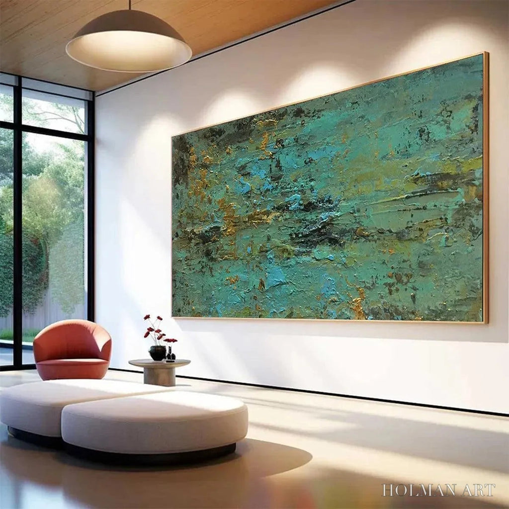 HOLMAN ART Golden Tide – Textured Abstract Painting in Teal and Gold - image 4