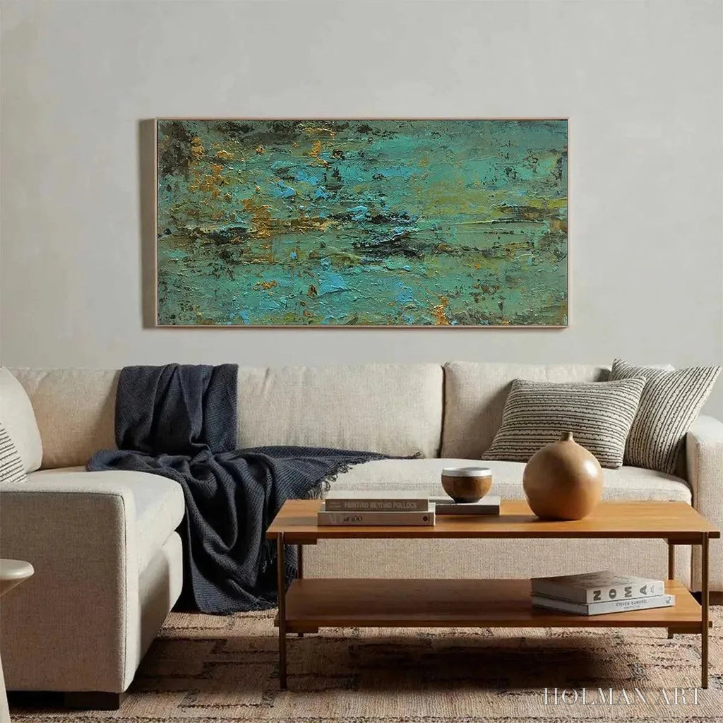 HOLMAN ART Golden Tide – Textured Abstract Painting in Teal and Gold - image 6
