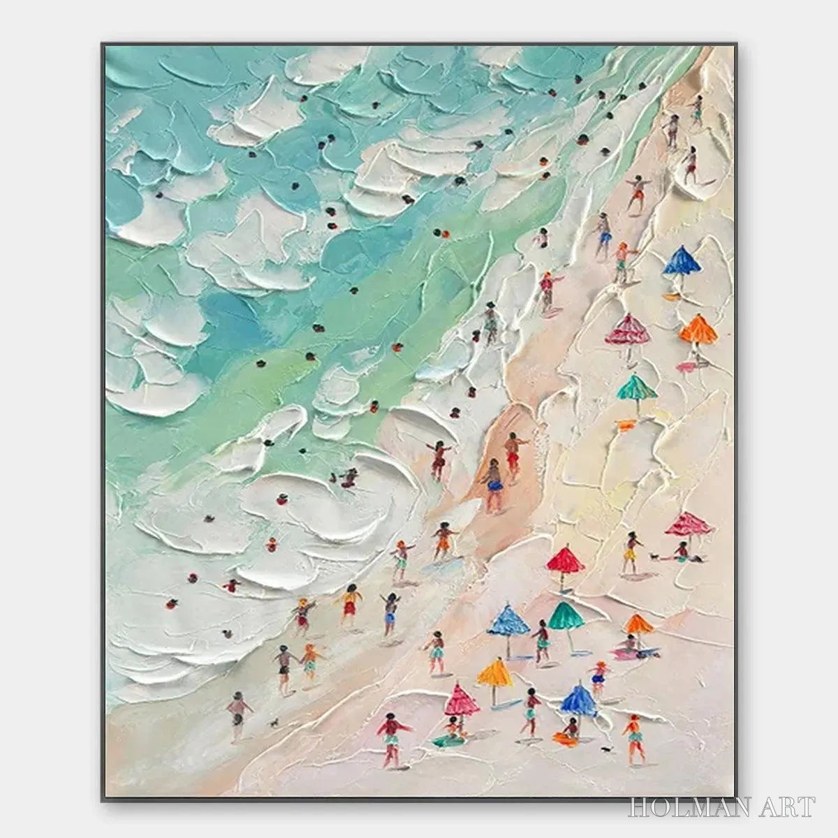 HOLMAN ART Beach Day – Textured Beach Scene Painting with Colorful Umbrellas - image 1