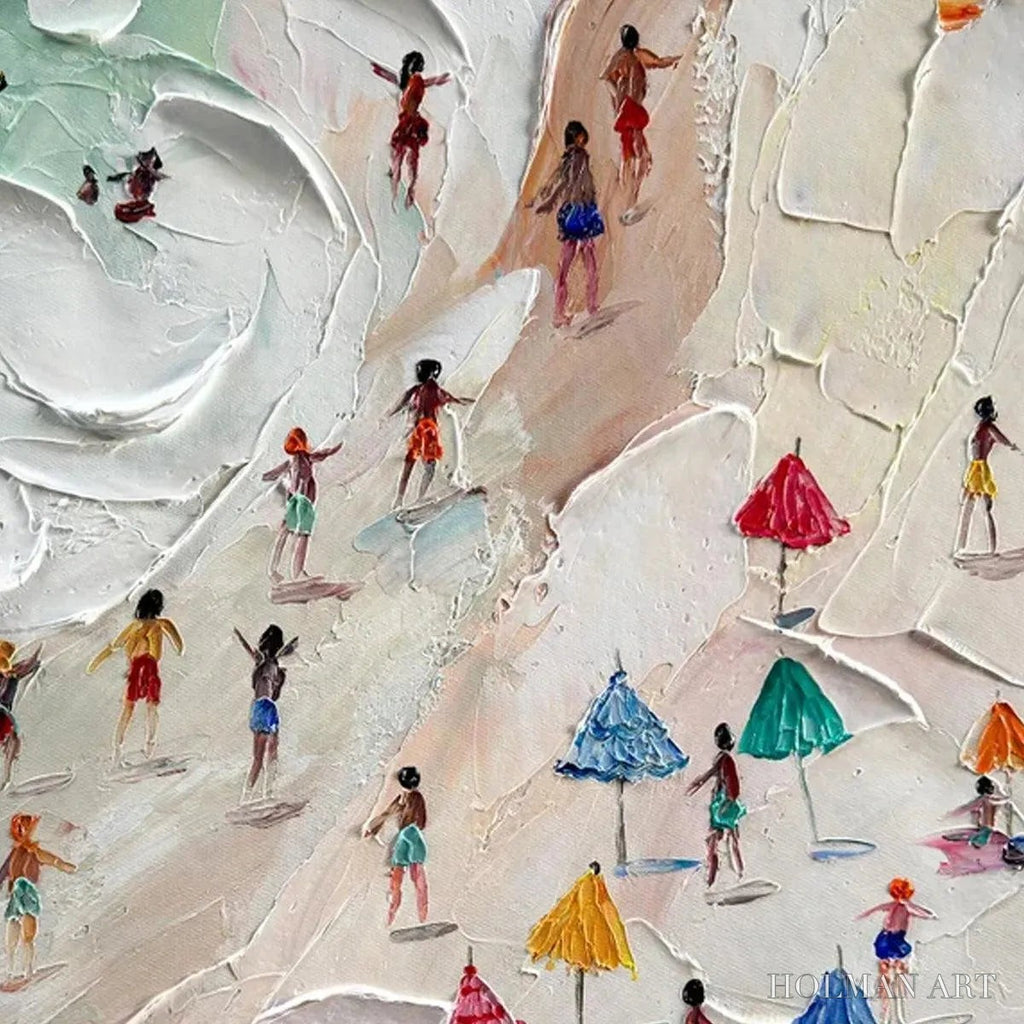 HOLMAN ART Beach Day – Textured Beach Scene Painting with Colorful Umbrellas - image 3